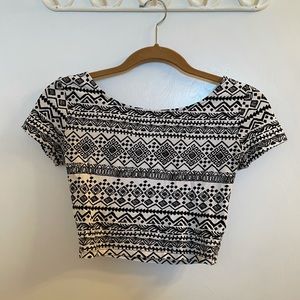 Black and white tribal print crop top